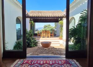 View through the internal courtyard after you enter this stunning property for sale in the countryside of Gaucin, Andalucia, Spain